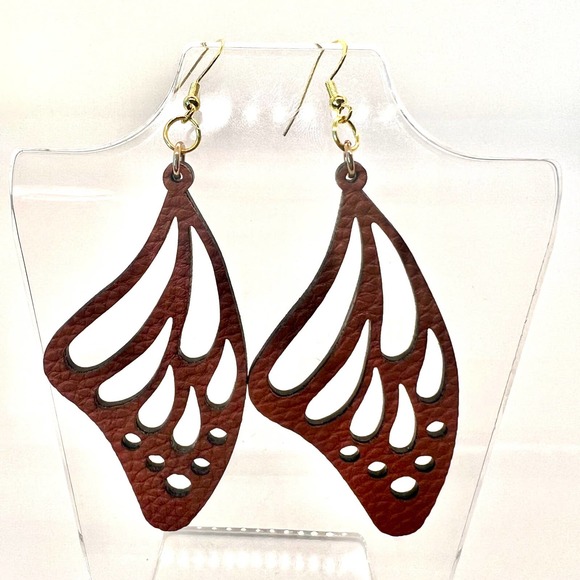 Butterfly Wings Earrings - Vegan Leather Accessories - Moth Wings - Statement - Picture 1 of 10